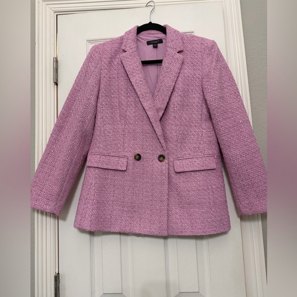 Ann Taylor Pink Tweed Double-Breasted Blazer